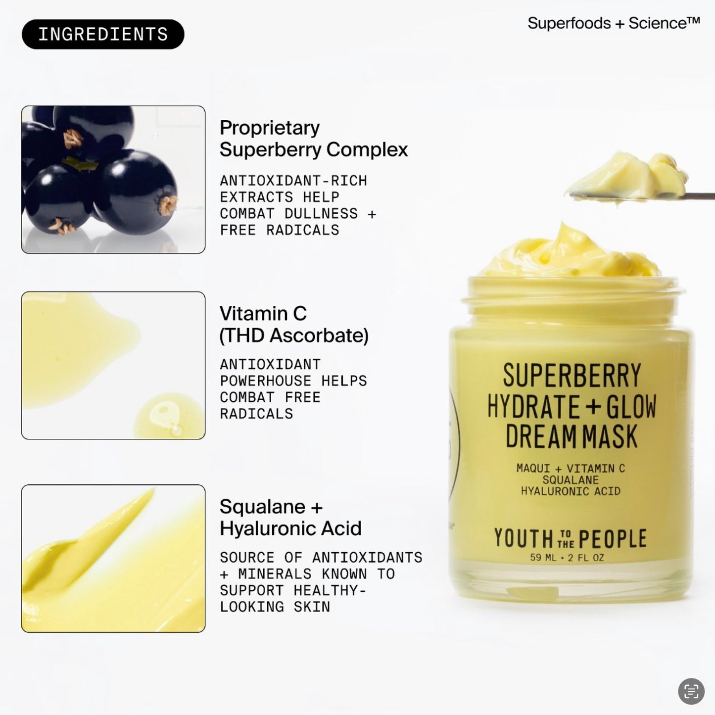 YOUTH TO THE PEOPLE - Superberry Hydrate + Glow Dream Night Cream + Mask with Vitamin C